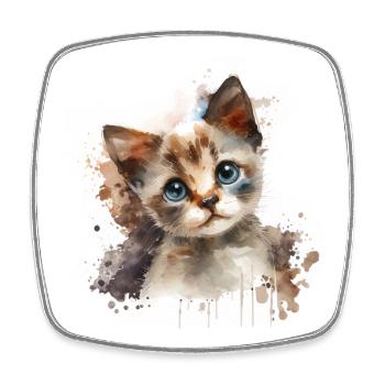 Watercolor Kitten on Bright Background - Square fridge magnet - white - Front