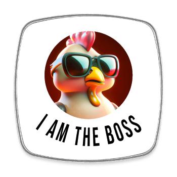 Cooles Huhn mit Sonnenbrille - Viereckiger Kühlschrankmagnet - Weiß - Vorne