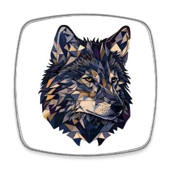 Stilisierter, geometrischer Wolf - Viereckiger Kühlschrankmagnet - Weiß - Vorne