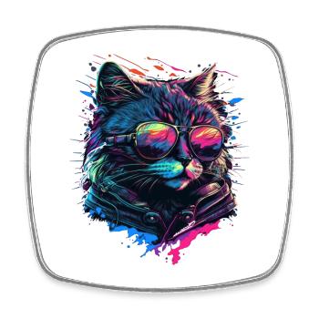 Coole Katze - Viereckiger Kühlschrankmagnet - Weiß - Vorne