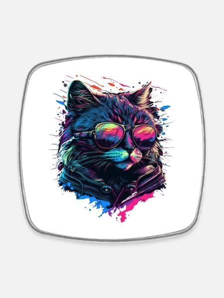 Cool cat - Square fridge magnet - white