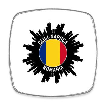 Cluj-Napoca Skyline Romania Flag Travel Souvenir - Square fridge magnet - white - Front