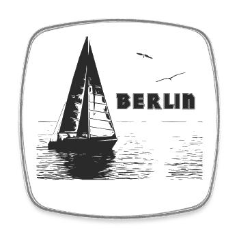 Voilier berlinois et 2 mouettes - Magnet carré - blanc - Devant