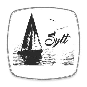 Voilier Sylt et 2 mouettes - Magnet carré - blanc - Devant