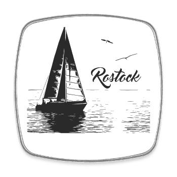 Rostock sailboat and 2 seagulls - Square fridge magnet - white - Front