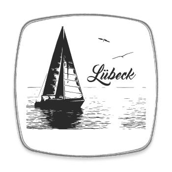 Voilier Lübeck et 2 mouettes - Magnet carré - blanc - Devant