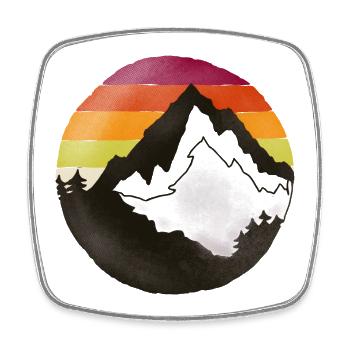 Mountain silhouette, retro vintage, hiking - Square fridge magnet - white - Front