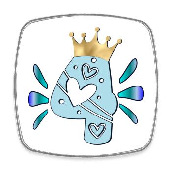 4. Children's birthday - FOUR - CROWN - BIRTHDAY - Square fridge magnet - white - Front