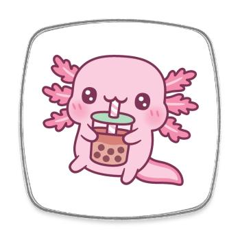 Cute Axolotl Drinking Bubble Tea - Square fridge magnet - white - Front