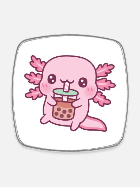 Carino Axolotl Bere Bubble Tea - Fyrkantig kylskåpsmagnet - vit
