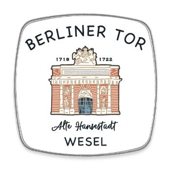 Wesel, Berliner Tor, kultiges Wahrzeichen - Viereckiger Kühlschrankmagnet - Weiß - Vorne