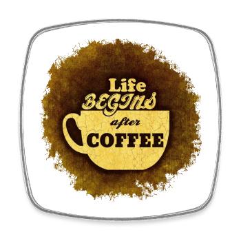 Das Leben beginnt erst nach der ersten Tasse Kaffee # - Viereckiger Kühlschrankmagnet - Weiß - Vorne