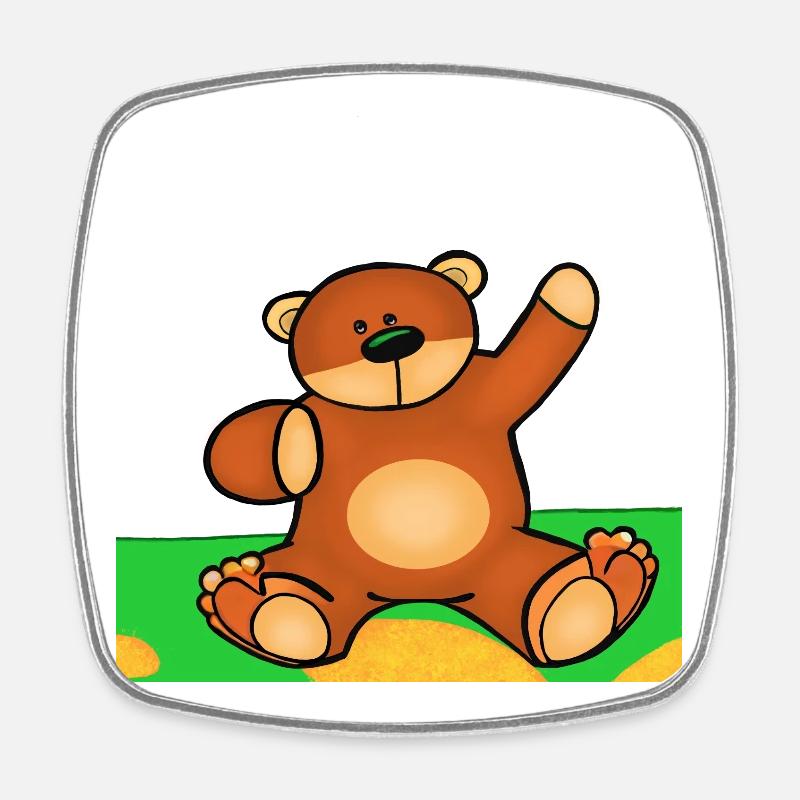 Mignon petit ourson assis dans l’herbe - Magnet carré - blanc