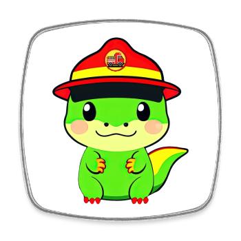 Dino, Dinosaurier Feuerwehr - Viereckiger Kühlschrankmagnet - Weiß - Vorne