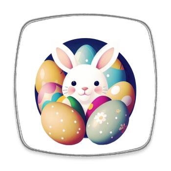 Lapin de Pâques avec des œufs de Pâques - Magnet carré - blanc - Devant