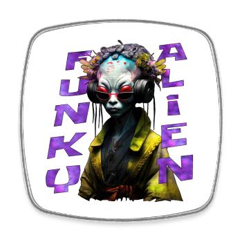 Funky alien 02 - Square fridge magnet - white - Front