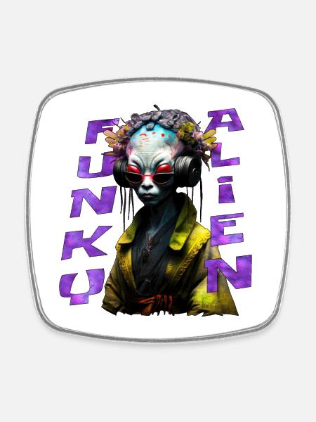 Funky alien 02 - Magnet carré - blanc