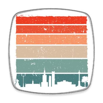Sunset Skyline T-Shirt mit Farbverlauf - Viereckiger Kühlschrankmagnet - Weiß - Vorne