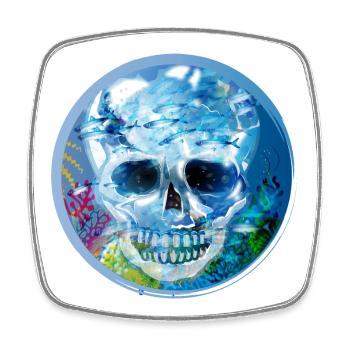 extravaganter kolorierter Totenkopf unter Wasser - Viereckiger Kühlschrankmagnet - Weiß - Vorne