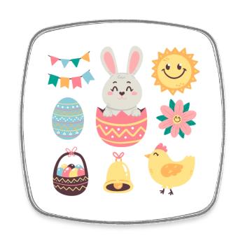 Lapin pastel et œufs décoratifs - Magnet carré - blanc - Devant