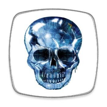 Skull with bluish shimmering reptile skin - Square fridge magnet - white - Front