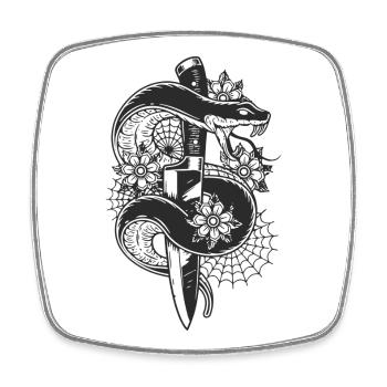 aggressive snake with knife - Square fridge magnet - white - Front