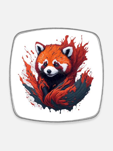 Red panda in a swirl of color - Square fridge magnet - white