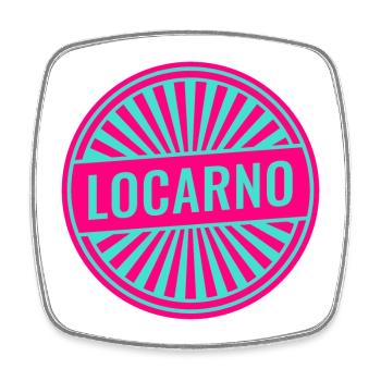 Locarno Neon Rundstempel - Viereckiger Kühlschrankmagnet - Weiß - Vorne
