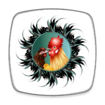 Rooster with hen and chicks in feather frame - Square fridge magnet - white - Front