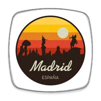 Madrid Sonnenuntergang Skyline Retro - Viereckiger Kühlschrankmagnet - Weiß - Vorne
