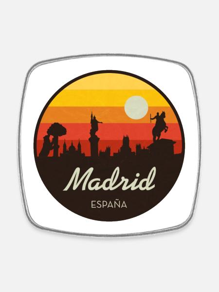 Madrid Sunset Skyline Rétro - Magnet carré - blanc