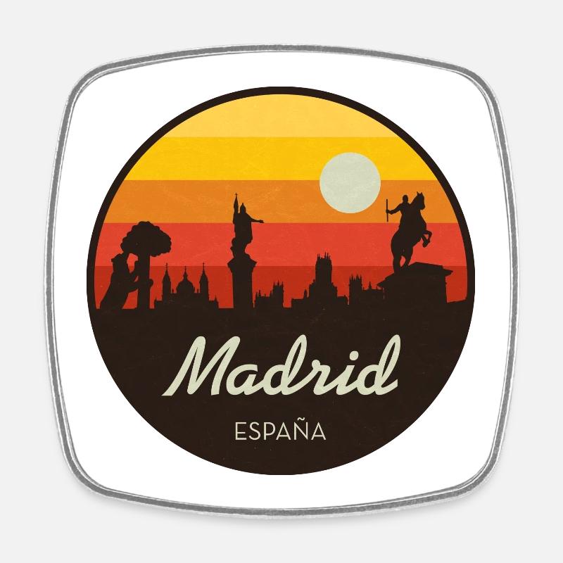 Madrid Sunset Skyline Rétro - Magnet carré - blanc