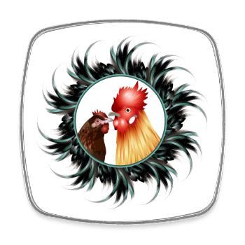 Rooster with hen in feather frame - Square fridge magnet - white - Front