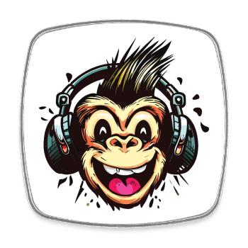 Drôle de DJ Monkey avec casque - Magnet carré - blanc - Devant