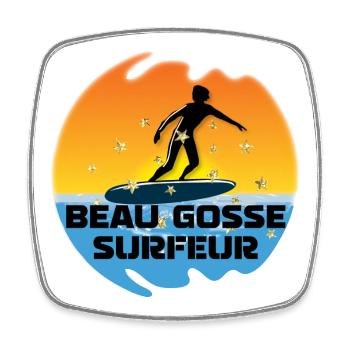beau gosse surfeur soleil dégradé océan - Magnet carré - blanc - Devant