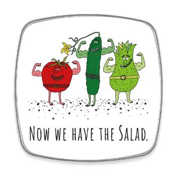 Denglisch: Now we have the salad - veggi, gemüse - Viereckiger Kühlschrankmagnet - Weiß - Vorne
