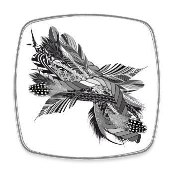 motif artistique en filigrane fait de rubans et de plumes - Magnet carré - blanc - Devant