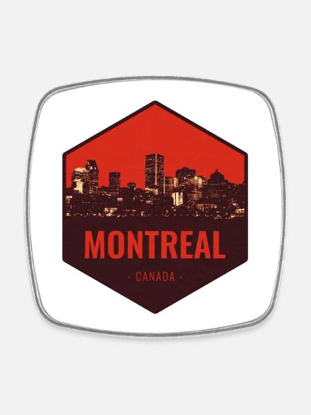 Montréal Skyline Rouge - Magnet carré - blanc