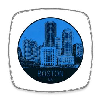 Boston Skyline Blau Kreis - Viereckiger Kühlschrankmagnet - Weiß - Vorne