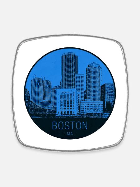 Boston Skyline Blue Circle - Square fridge magnet - white