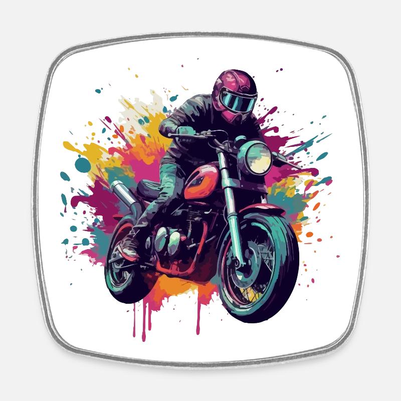 Motorcycle with color spot. - Square fridge magnet - white