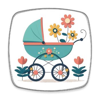 Blumiger Kinderwagen 7 - Viereckiger Kühlschrankmagnet - Weiß - Vorne