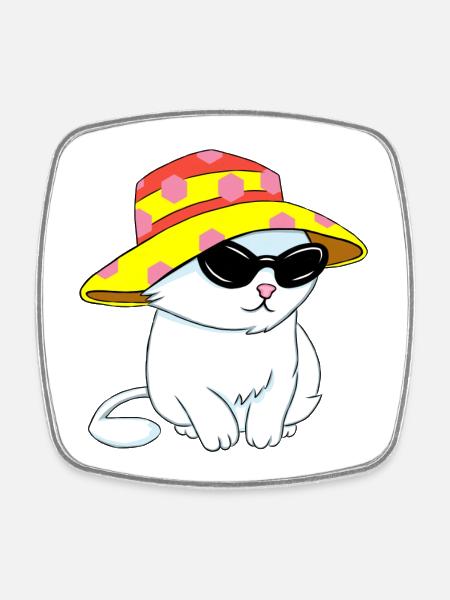 Beach-style kitten - Square fridge magnet - white