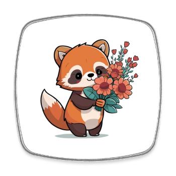 roter Panda mit Blumen - Viereckiger Kühlschrankmagnet - Weiß - Vorne