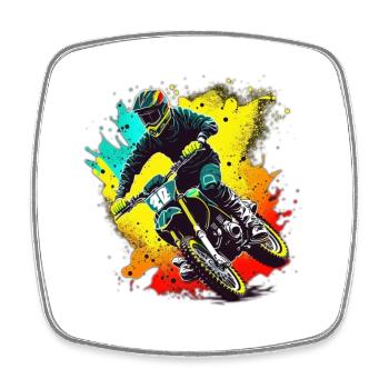 Motocross Farbexplosion - Viereckiger Kühlschrankmagnet - Weiß - Vorne