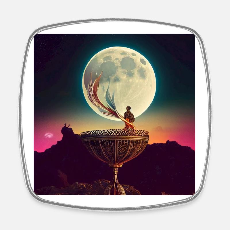 La Lune - Magnet carré - blanc