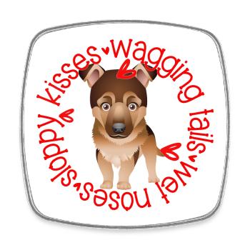 Cute German Shepherd, sloppy kisses - Square fridge magnet - white - Front