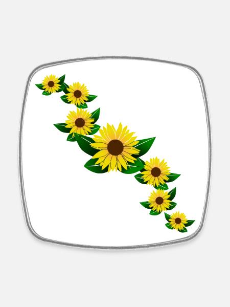Sunflower yellow sunflower pattern blossom floral - Square fridge magnet - white