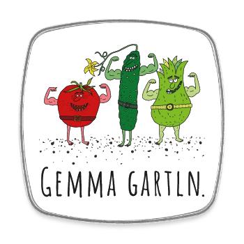 Gemüse - gemma gartln - Garten, Dialekt, Mundart - Viereckiger Kühlschrankmagnet - Weiß - Vorne