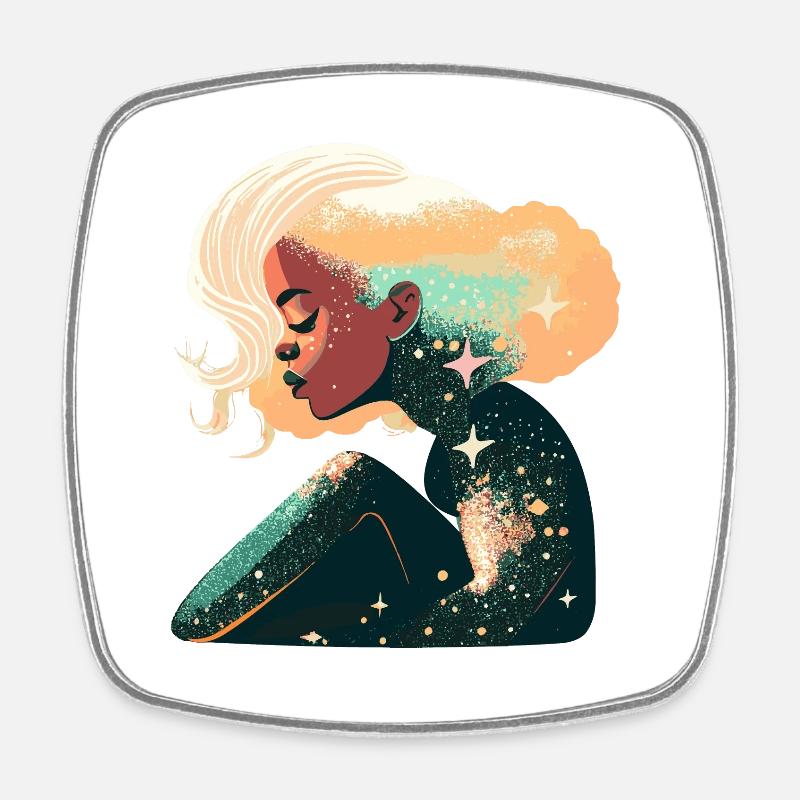 Celestial Dreamer Artistic Portrait - Square fridge magnet - white